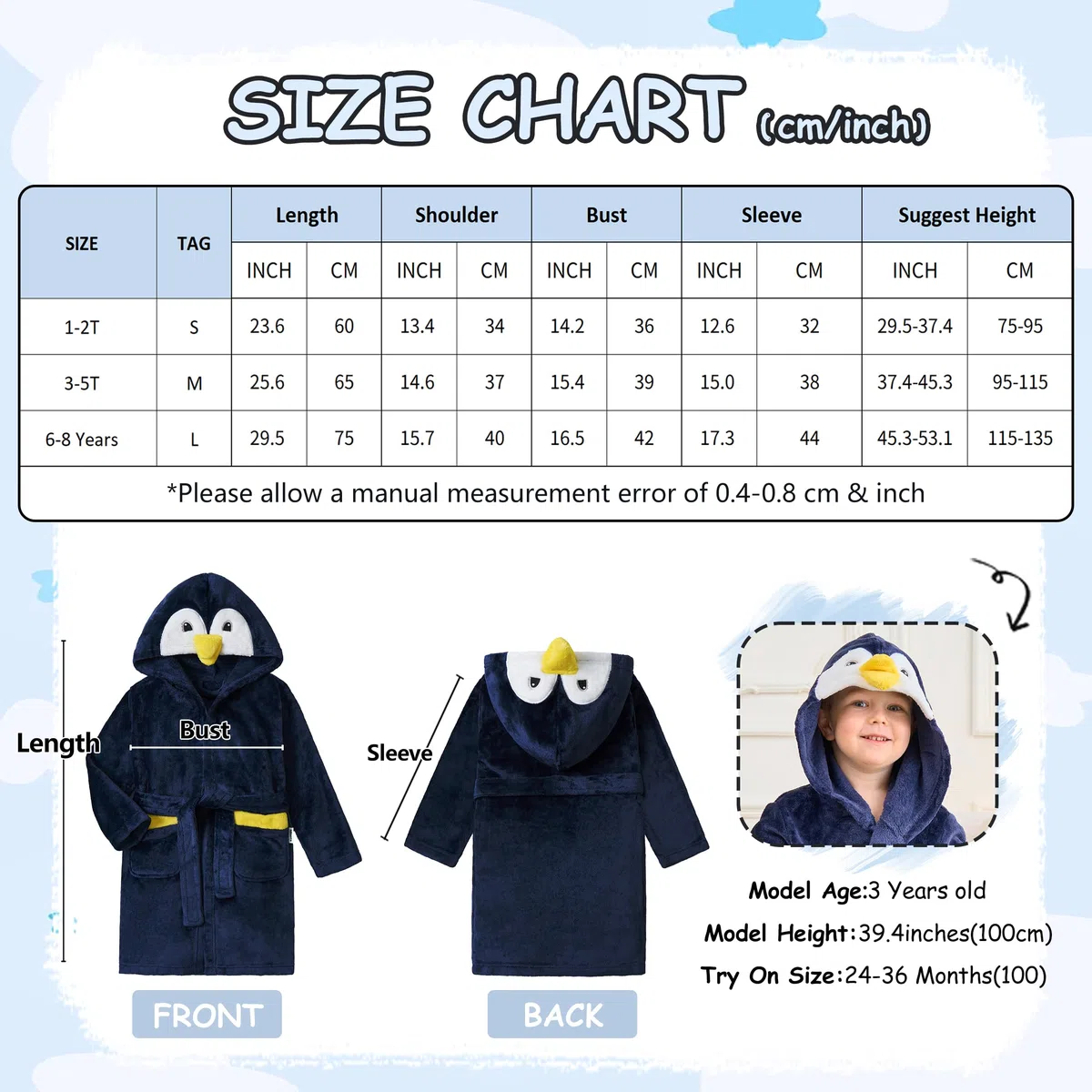 LOLANTA Bambini Caldo Morbido Accappatoio Animale, Loungewear in Pile Soffice con Cappuccio, 2-8 Anni