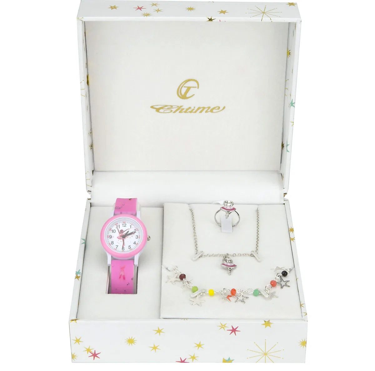 Cofanetto Orologio Ragazza Rosa- Parure di gioielli Ballerino - Collana-Anello- Cinturino