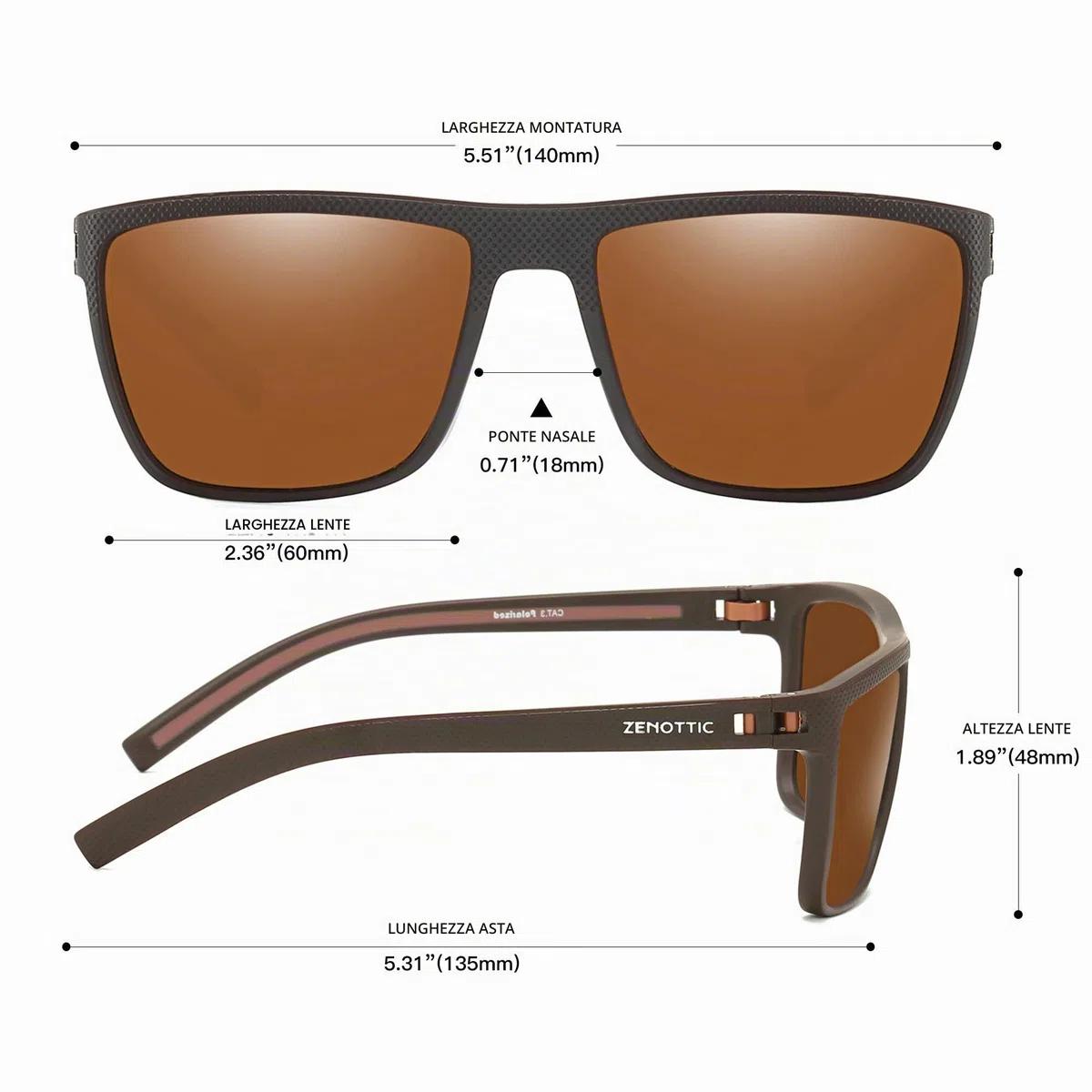 ZENOTTIC Occhiali da Sole Polarizzati Quadrati da Uomo: Montatura Ultraleggera in TR90 — Occhiali per Guidare, Pesca, Ciclismo e Protezione UV400