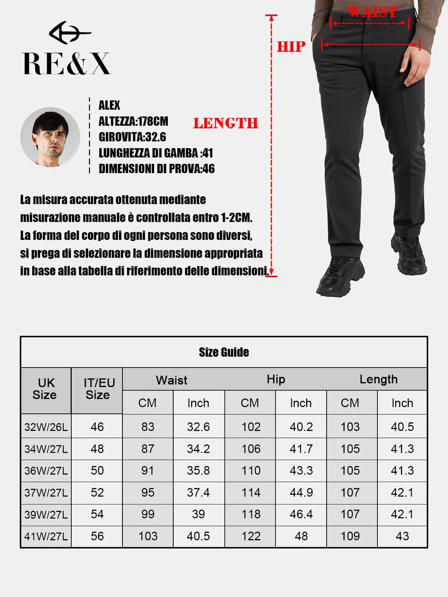Re&X Pantaloni Uomo Eleganti da Lavoro Elasticizzati e Anti-Piega, Formali per Ufficio e Business in Tessuto di Alta qualità