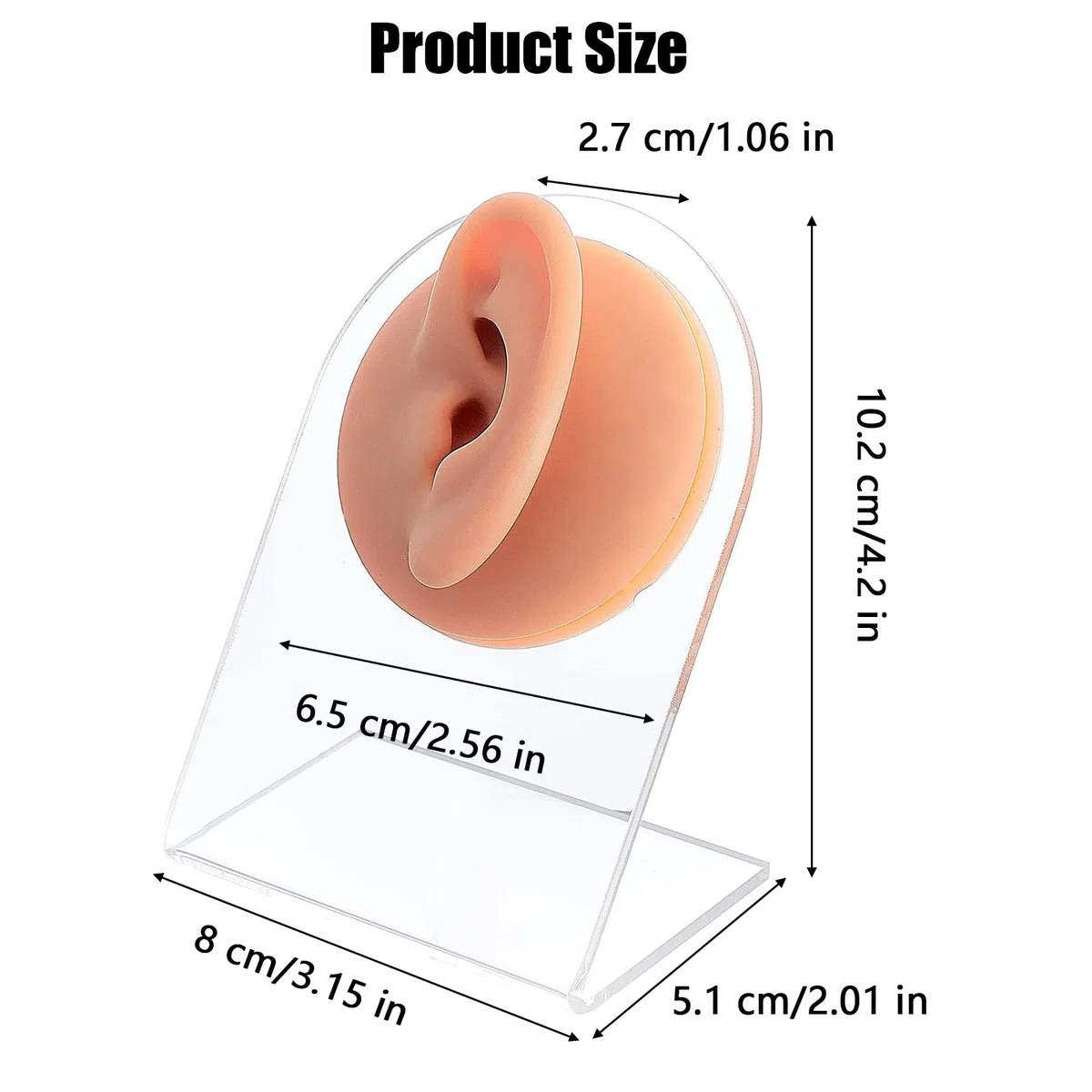 Finto Stampo Per Orecchio, 1 Paio Di Orecchio In Silicone Modello, Orecchio In Gomma Per La Pratica Del Piercing, Morbido Silicone, Con Espositore In Acrilico, Per Orecchini, Espositori Per Gioielli