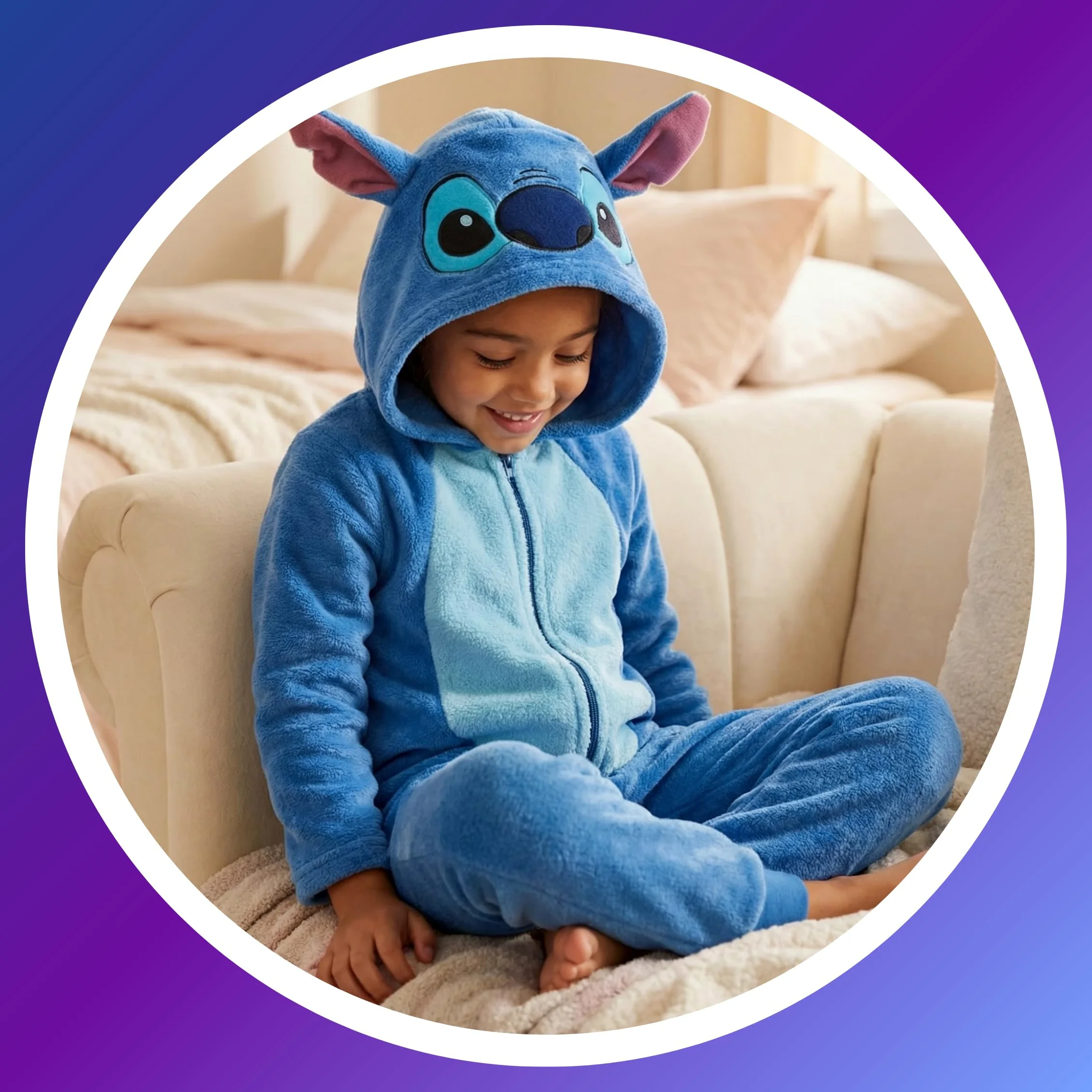 Disney Stitch Pigiama per Ragazze, Pigiama Intero in Morbido Pile con Cappuccio 3D per Bambina, Taglie 3 a 8 Anni