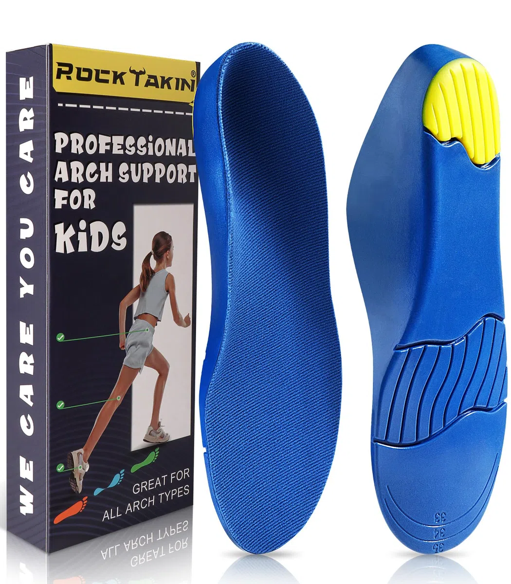 Rocktakin - Inserti per scarpe con supporto per arco plantare per bambini, con imbottitura in schiuma di poliuretano, per piedi piatti, fascite plantare, sollievo dal dolore al tallone