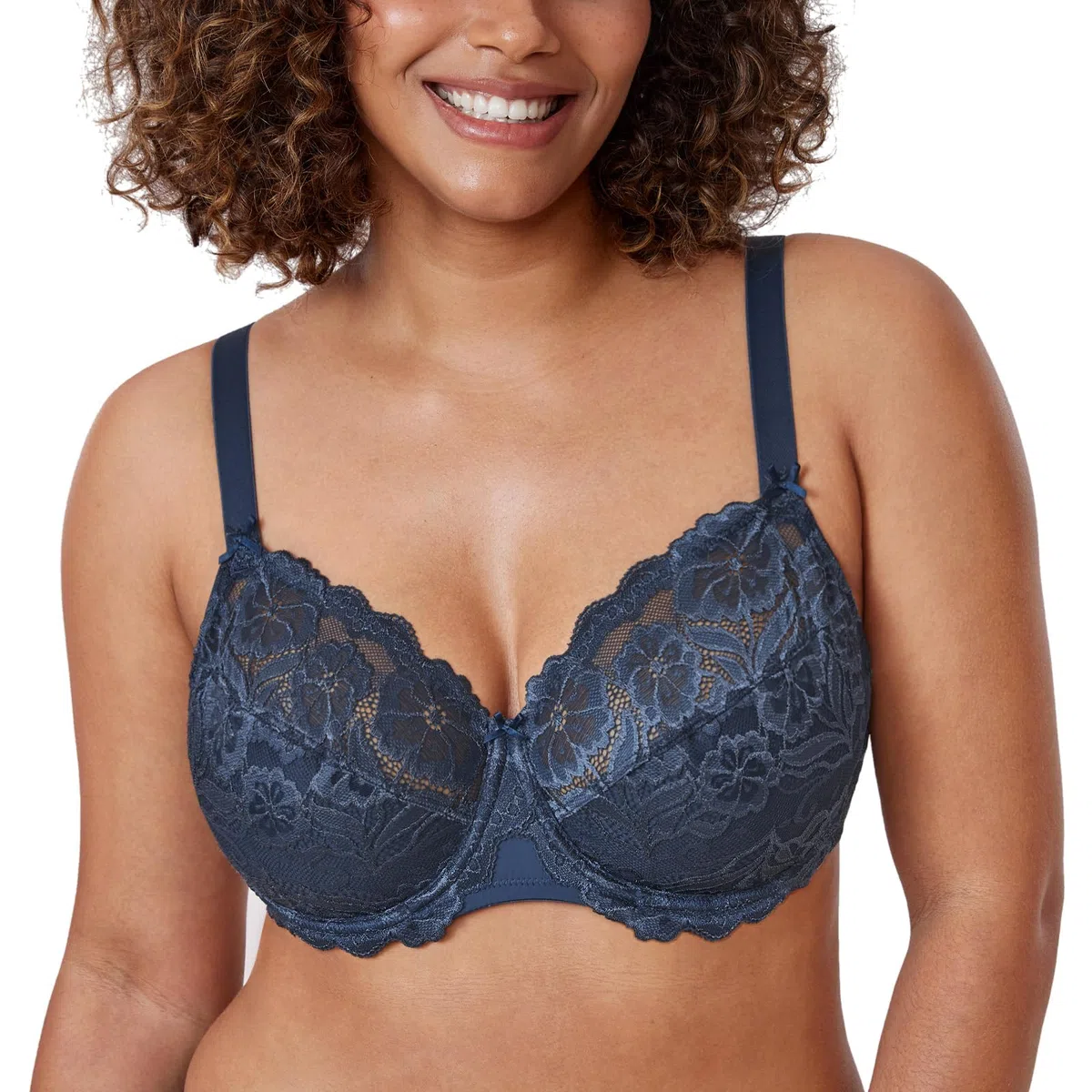 DELIMIRA Donna Reggiseno con Ferretto Taglie Forti Pizzo Senza Imbottito Sostegno