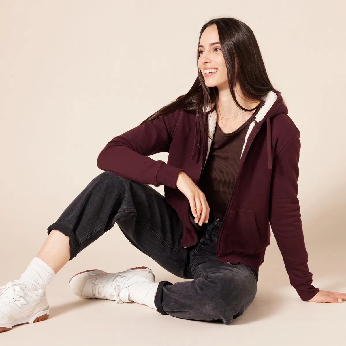 Amazon Essentials Giacca con cappuccio a cerniera intera in pile foderata in sherpa Donna