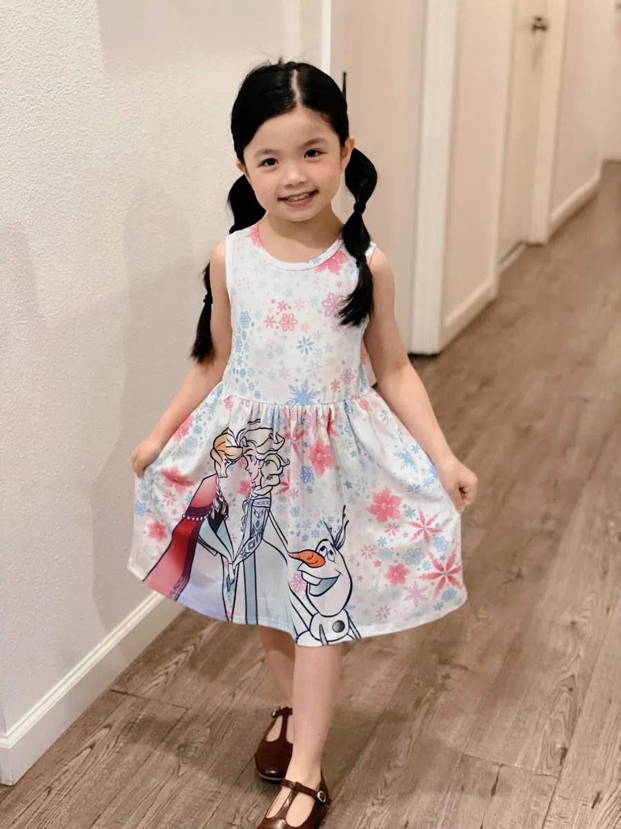 Disney Frozen Elsa - Vestito senza maniche per bambina, abito da principessa dolce e alla moda con volant blu