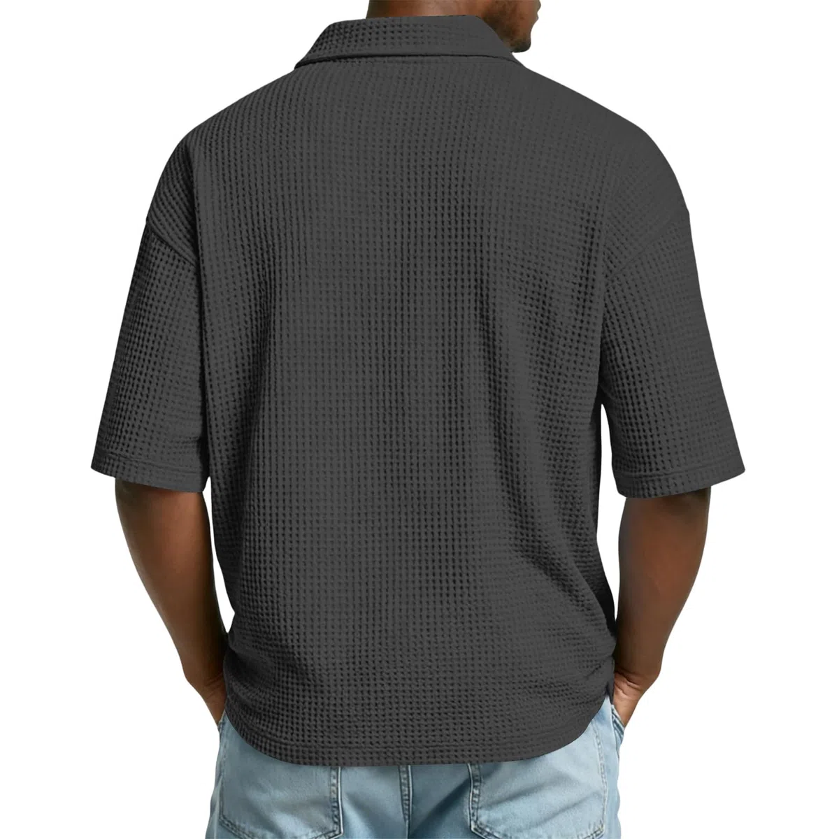 T-shirt da uomo, a maniche corte, estiva, con bottoni, casual, struttura a nido d'ape, maglietta basic larga, da uomo, leggera, vestibilità regolare