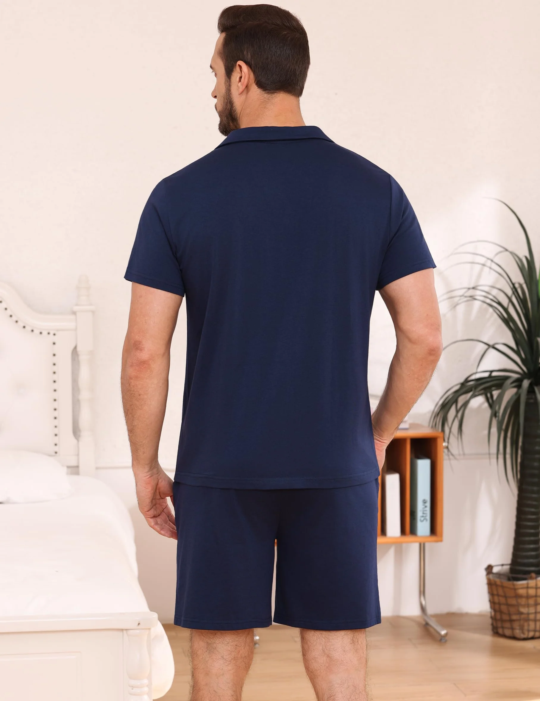 Bresdk Pigiama Uomo Estivo Corto con Camicia Abbottonata e Shorts Maniche Corte Abbigliamento da Notte in Cotone