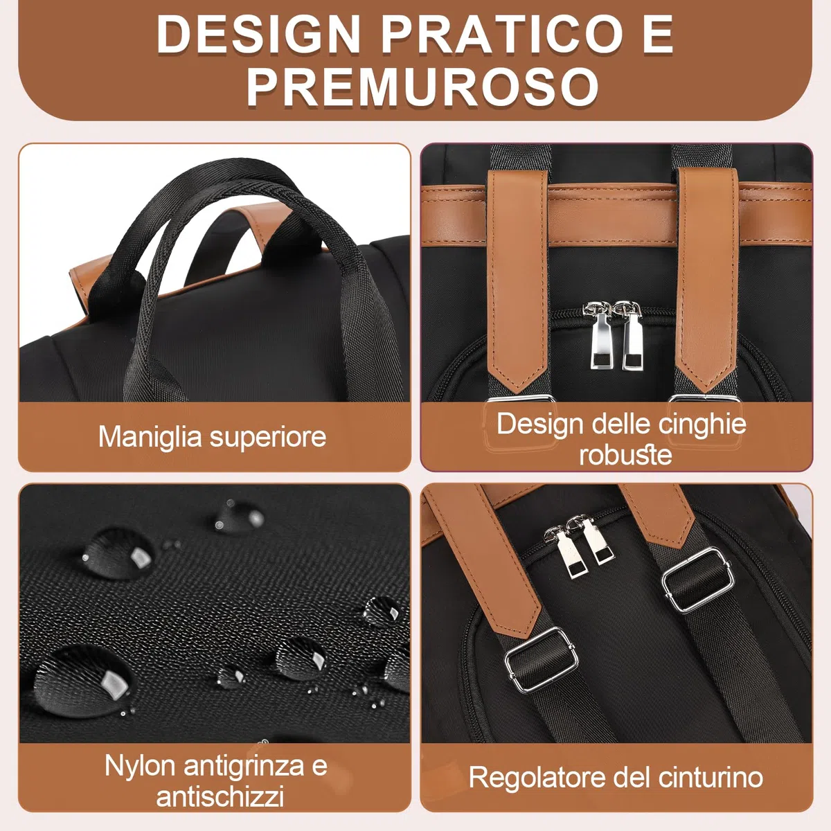 Eshow Zaino Donna Antifurto, Zainetto Elegante con Tracolla, Borsa Zaini 3 in 1 per Viaggio Scuola Lavoro Shopping Università