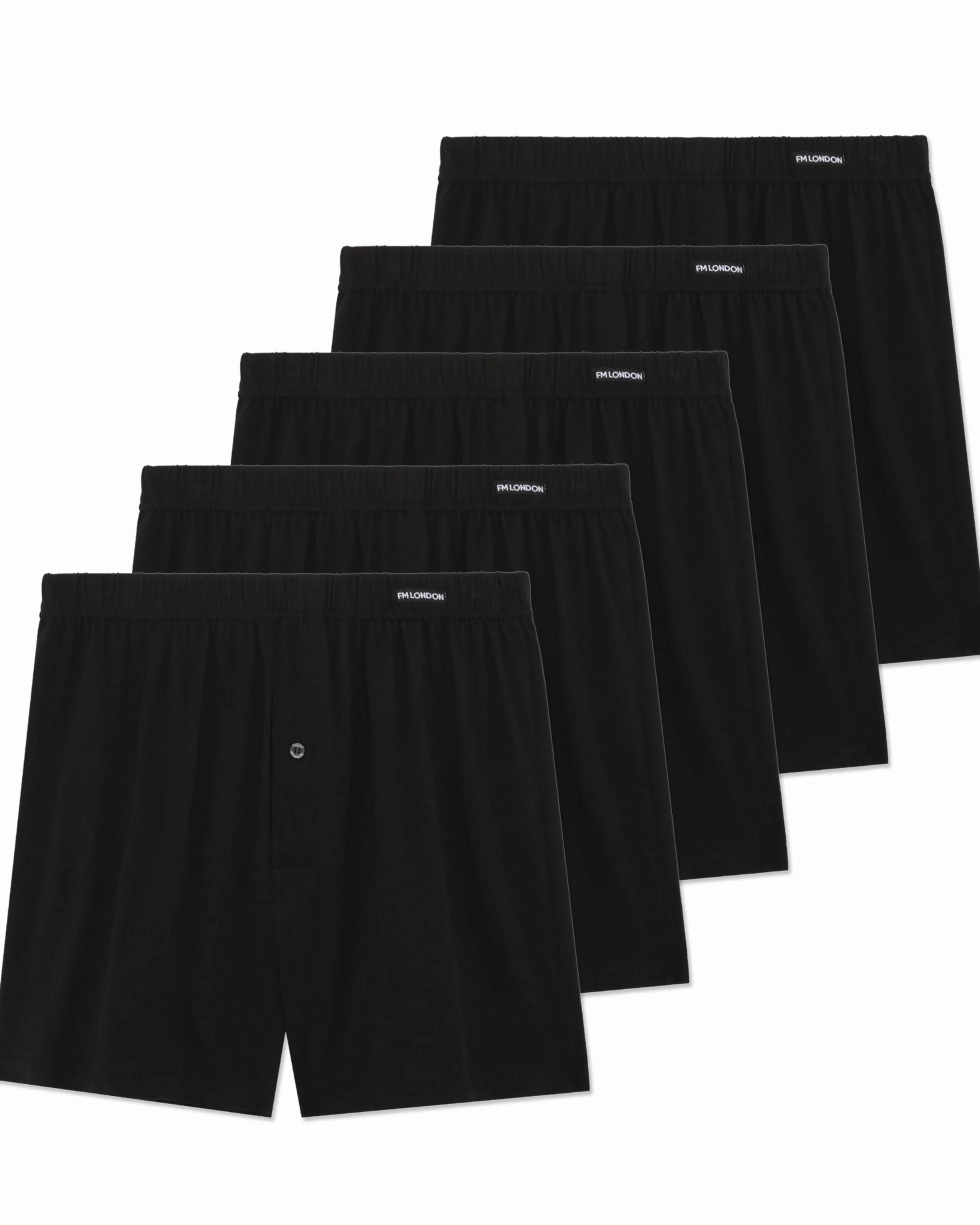 FM London Confezione da 5 Boxer Uomo Cotone 100 per Cento - Boxer Larghi Modello Loose Fit - Intimo Uomo Super Morbido in Tinta Unita con Patta con Bottoni e Comoda Fascia Elastica in Vita