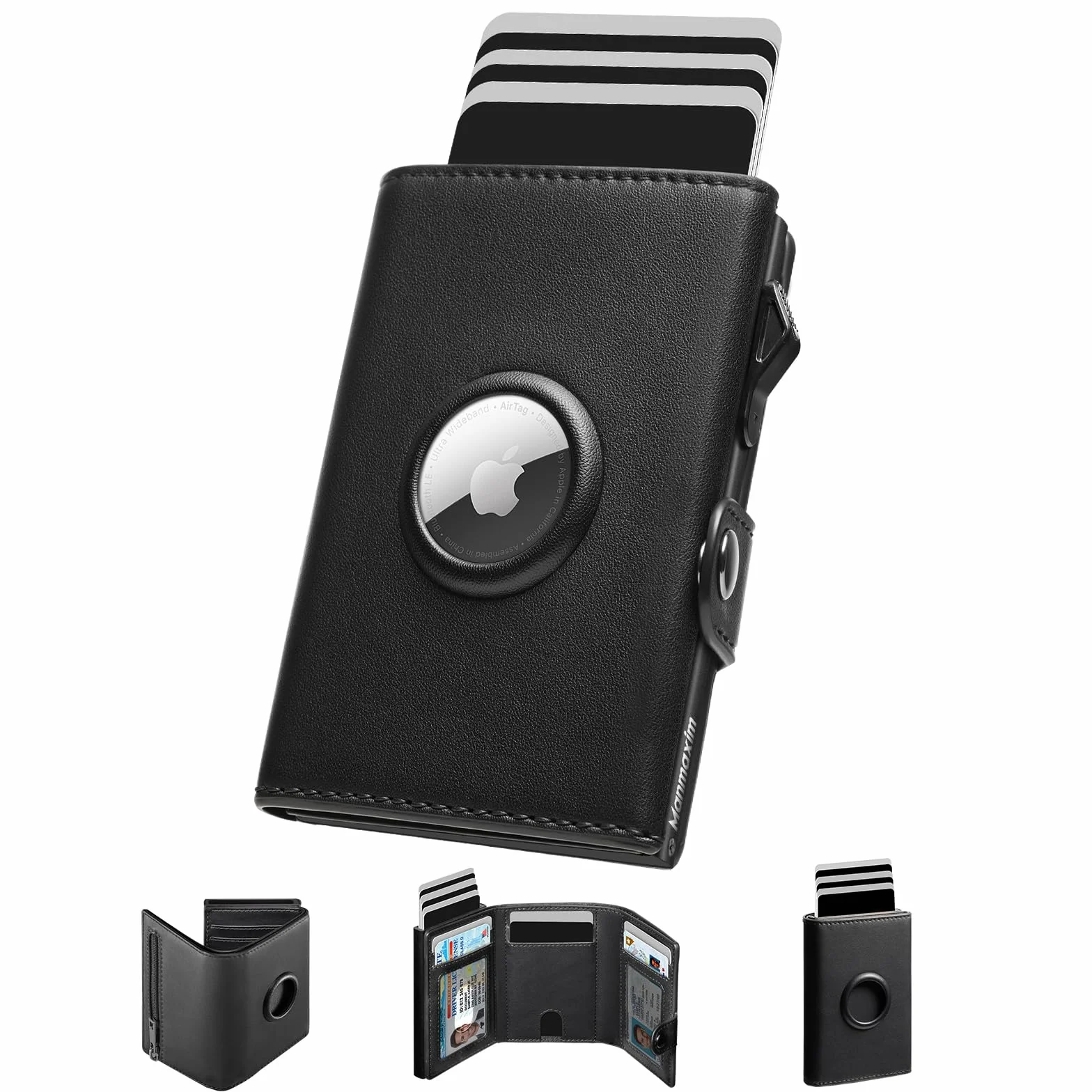 Portafoglio Uomo Airtag, Porta Carte di Credito Slim Uomo Portacarte Schermato RFID, Pop-Up Compatto Men's Air tag Wallet con Portamonete Capacità Porta Tessere per 9-12 Carte & 2 Finestra ID