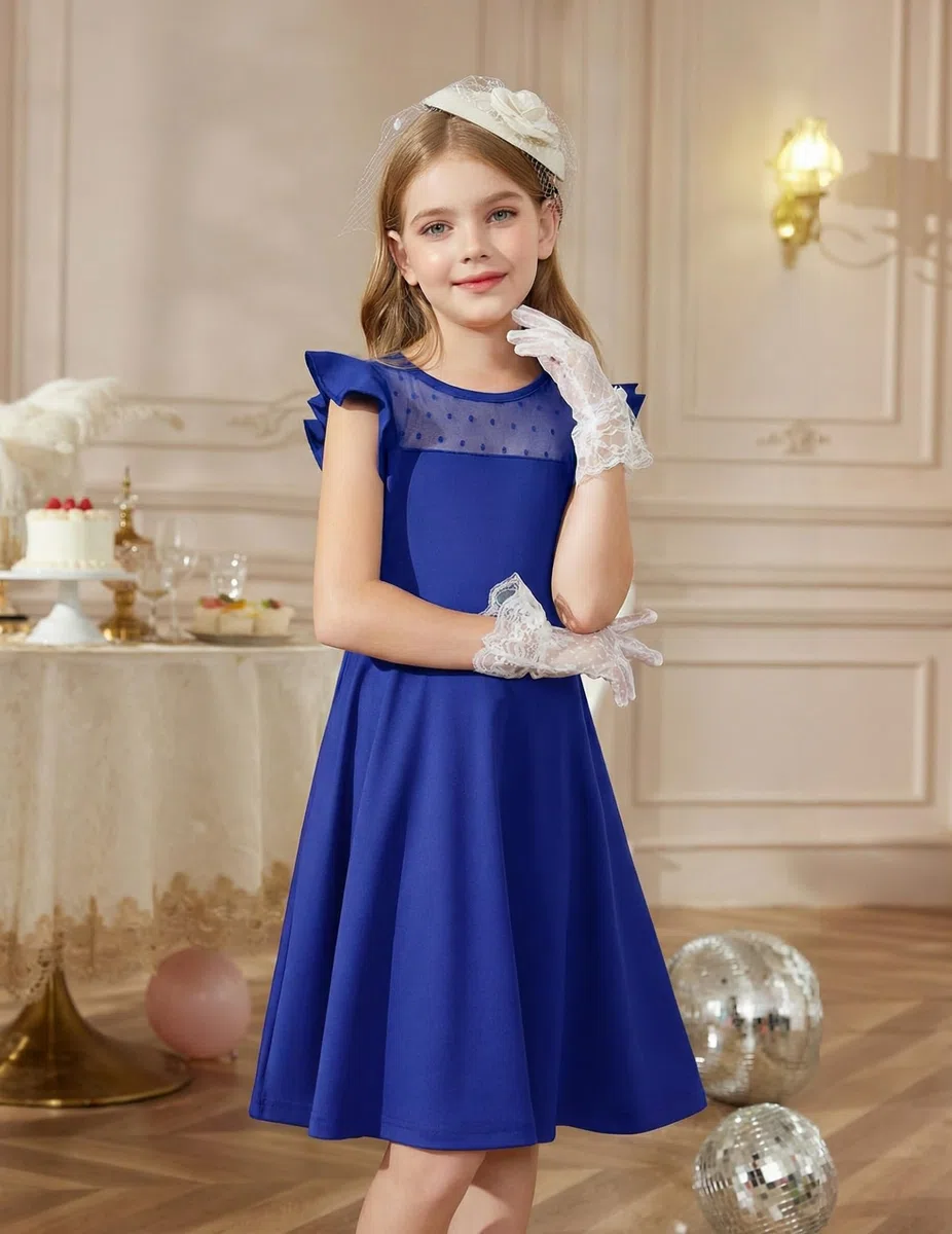 Arshiner Ragazze Abito Estivo con Maniche a Balze in Rete Abiti da Festa Casual con Tasche 6-13 Anni