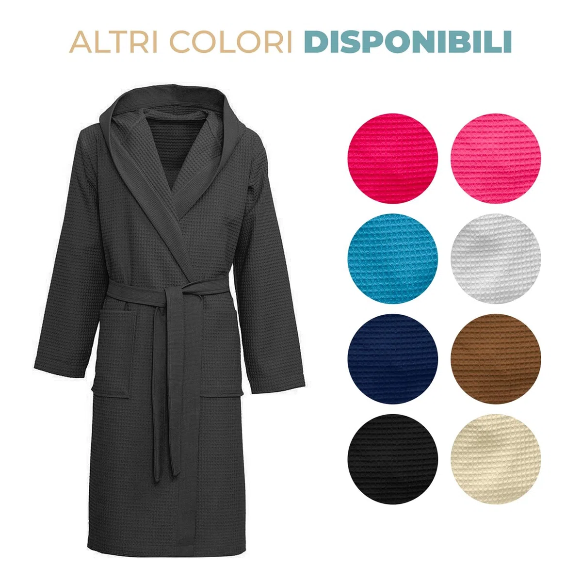 PARAMAISON Accappatoio Nido d'Ape, con Cappuccio, Tasche e Cintura, Cotone Morbidissimo, 270 grammi, Casa, Piscina, Palestra | S/M/L/XL/XXL