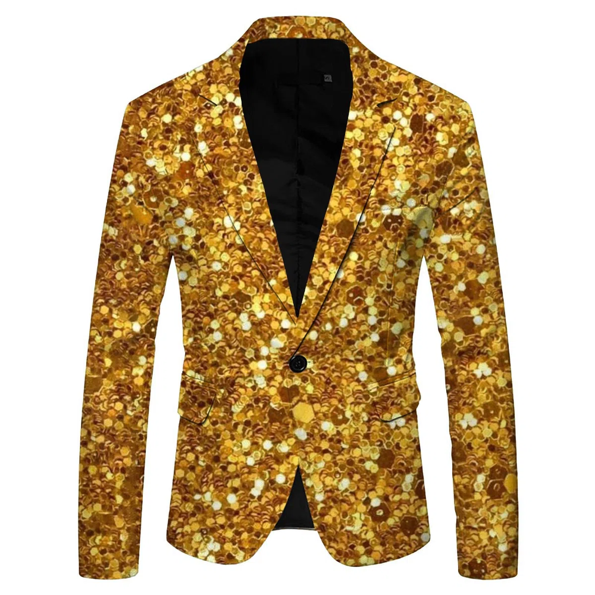 Generisch Giacca da uomo con paillette, oro glitterato, stampa 3D, slim fit, giacca da uomo, lucida, per feste, abbigliamento formale
