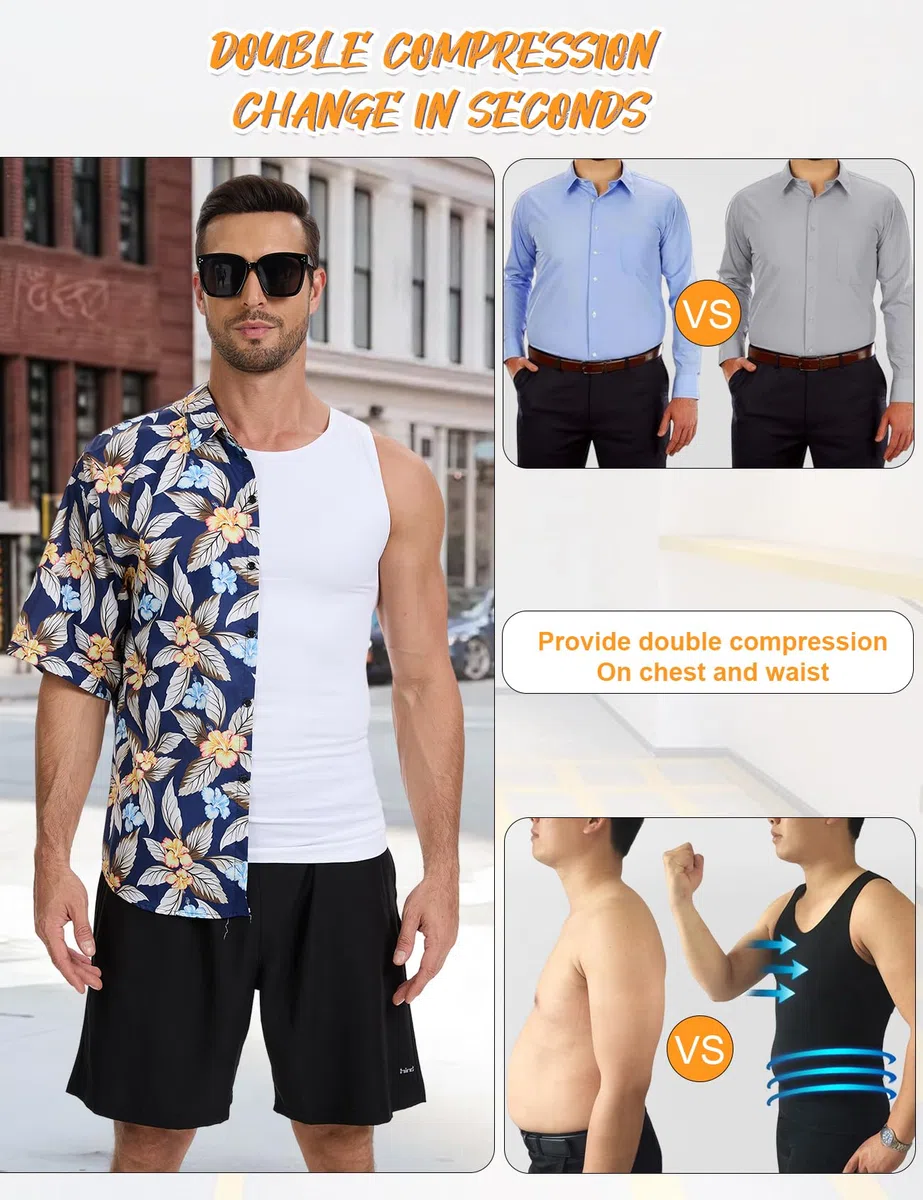 HANERDUN Camicia Compressiva Uomo – Alta Elasticità, Modellante per Addome, Antiscivolo, Invisibile sotto i Vestiti – Perfetta per Fitness, Ufficio e Uso QuotidianoCompressione Uomo