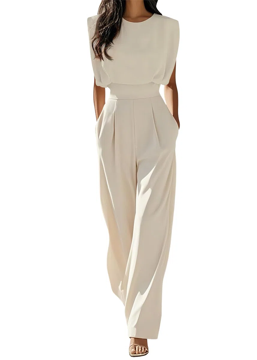shownicer Tuta da Donna Elegante Senza Maniche Girocollo Jumpsuit Pantaloni a Gamba Larga Tinta Unita Playsuit