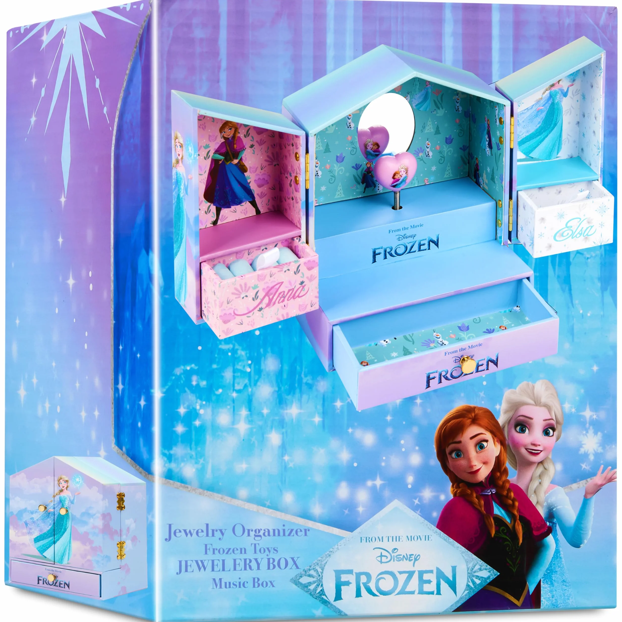 Get Trend Disney Frozen Carillon Portagioie Bambina Accessori Cameretta Caricare Carrillon con Specchio e Cassetti Portaoggetti Regali per Lei (Lilla Frozen)