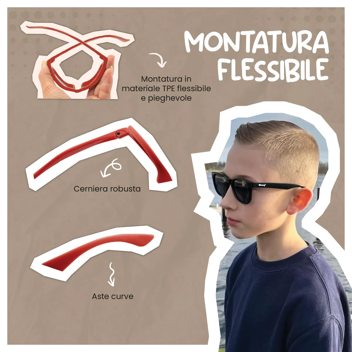 Occhiali da sole per bambini 6-12 anni - Protezione polarizzata UV400 - Montatura flessibile e flessibile - Occhiali da sole sicuri e comodi per bambini - Yuki