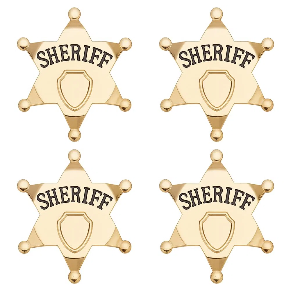 FINGERINSPIRE 4Pz Spilla da Sceriffo In Metallo con Stella In Lega e Incisione "Sceriffo" Distintivi Western per Costumi, Feste da Cowboy e Forniture per Giochi di Ruolo