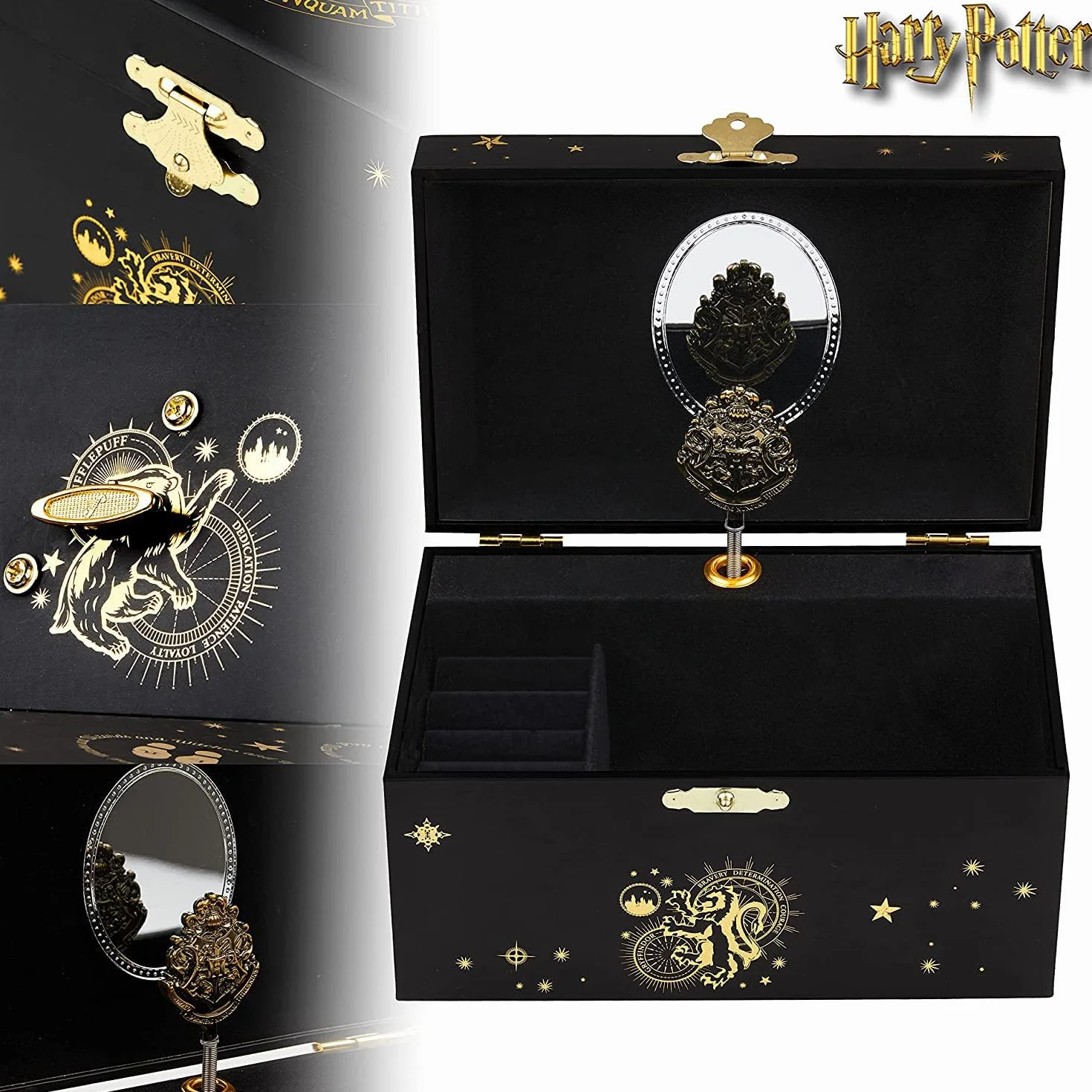 Harry Potter Portagioie Musicale per Bambina Carillon Con Stemma di Hogwarts Rotante e Specchio Gadget Originali