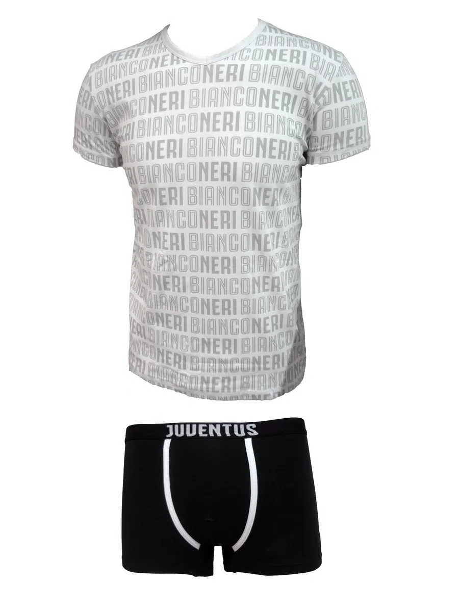 JUVENTUS Coordinato Ragazzo Boxer + t-Shirt Scollo V Cotone Elasticizzato Prodotto Ufficiale Juve Art. JU12055 (14 Anni, Bianco)