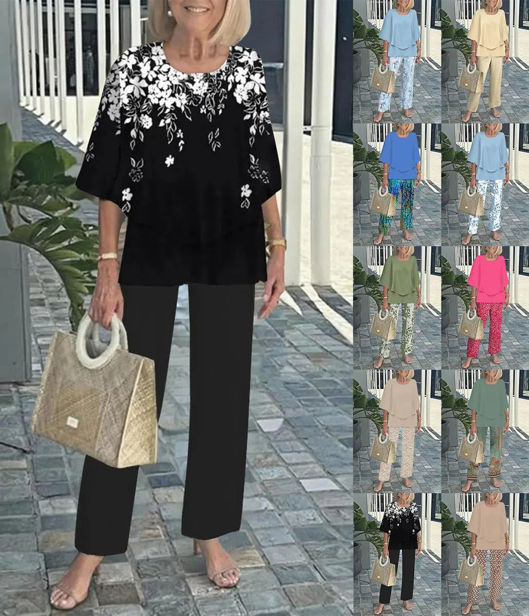 shownicer Completo Donna Estiva 2 Pezzi Manica a 3/4 Camicia + Pantaloni Set Casual Elegante Tuta Outfit