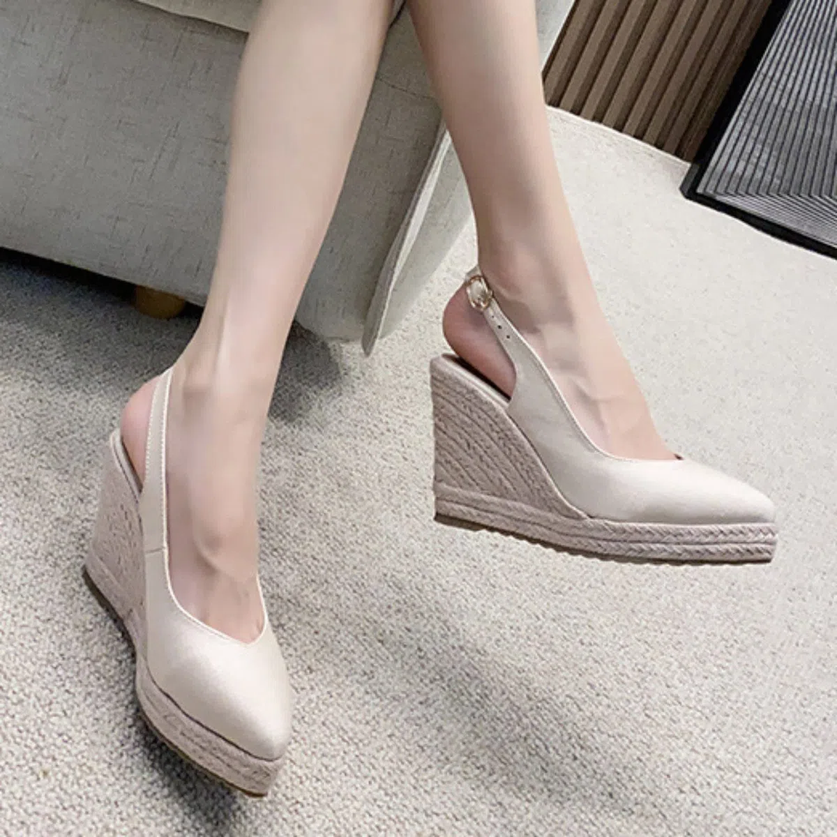 Espadrillas Donna Zeppa Alta Espadrillas a Punta Chiuse Scarpe Classiche Plateau Platform Fibbia O Cinturini Alla Caviglia Morbido Sandalo Bohemia Con Plateau Sandali Con Zeppa Estivi Con Lacci