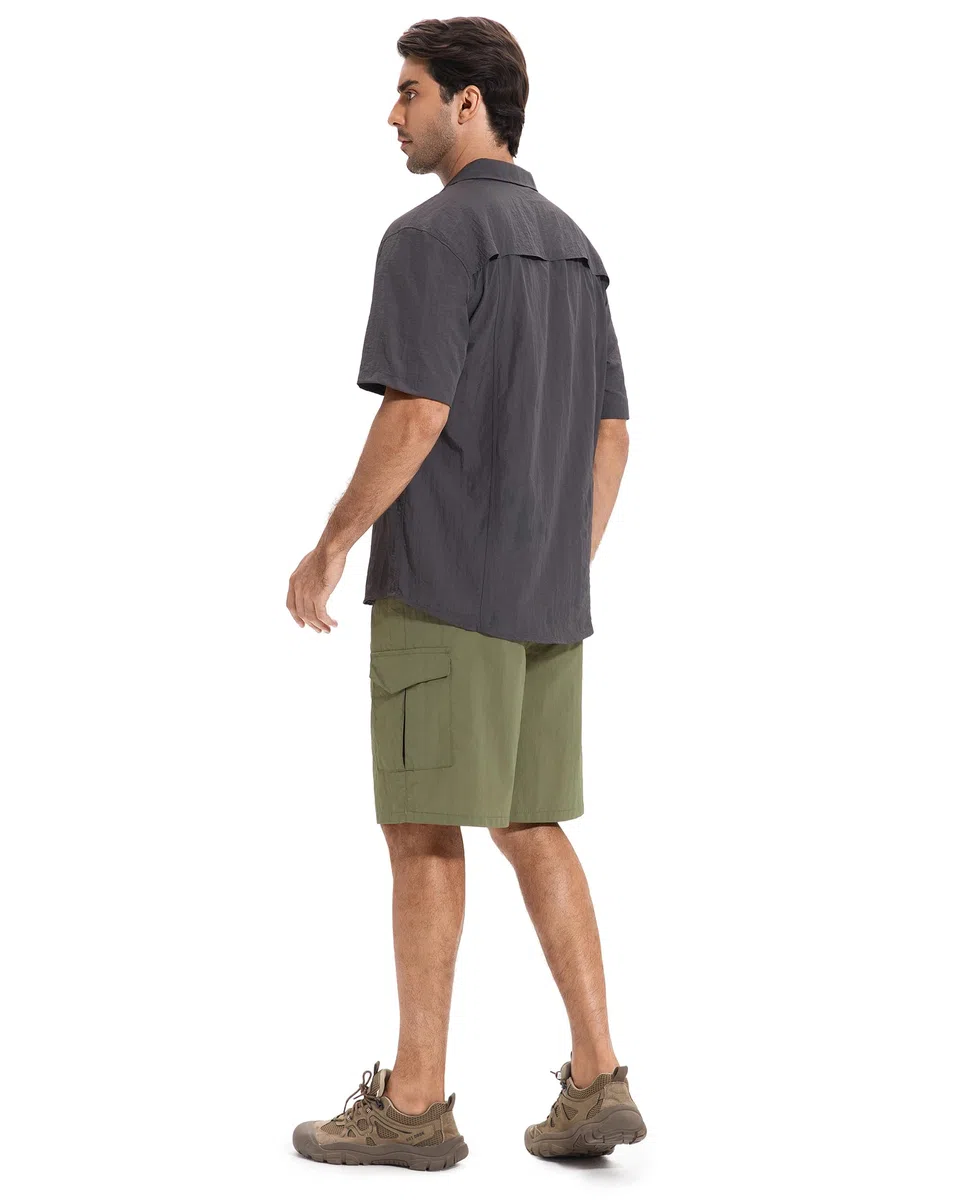 AMZSPORT Pantaloncini Trekking Cargo da Uomo Leggeri Asciugatura Rapida Bermuda Shorts Cintura Elastica 5 Tasche con attività All'aperto, Tempo Libero e Ciclismo