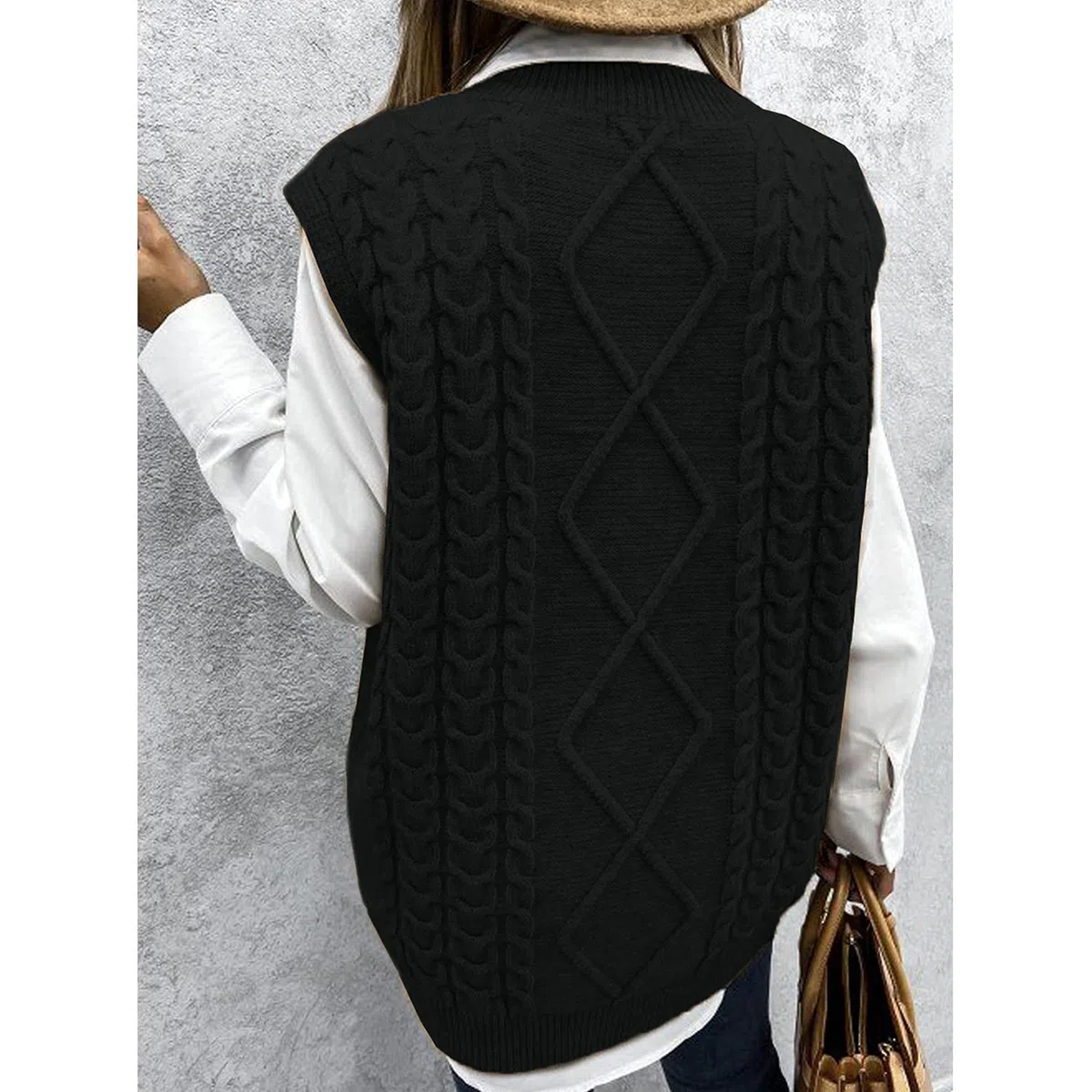 Niwicee Maglione Senza Gilet Donna Scollo a V Pullover Maglioni Invernali Maniche Maglione Smanicato Invernale Elegante Maglia Gilet Smanicato