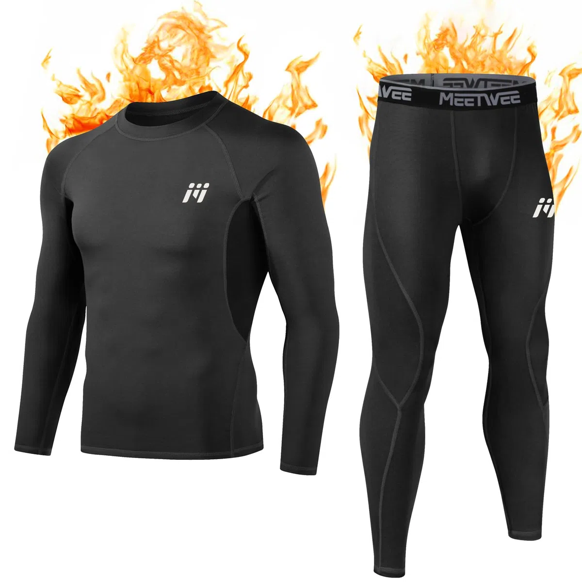 MEETWEE Set di Biancheria Intima Termica da Uomo, Maglia a Maniche Lunghe con Strato di Base Sportivo e Pantaloni ad Asciugatura Rapida, Tuta da Allenamento per Sci, Corsa ed Escursionismo