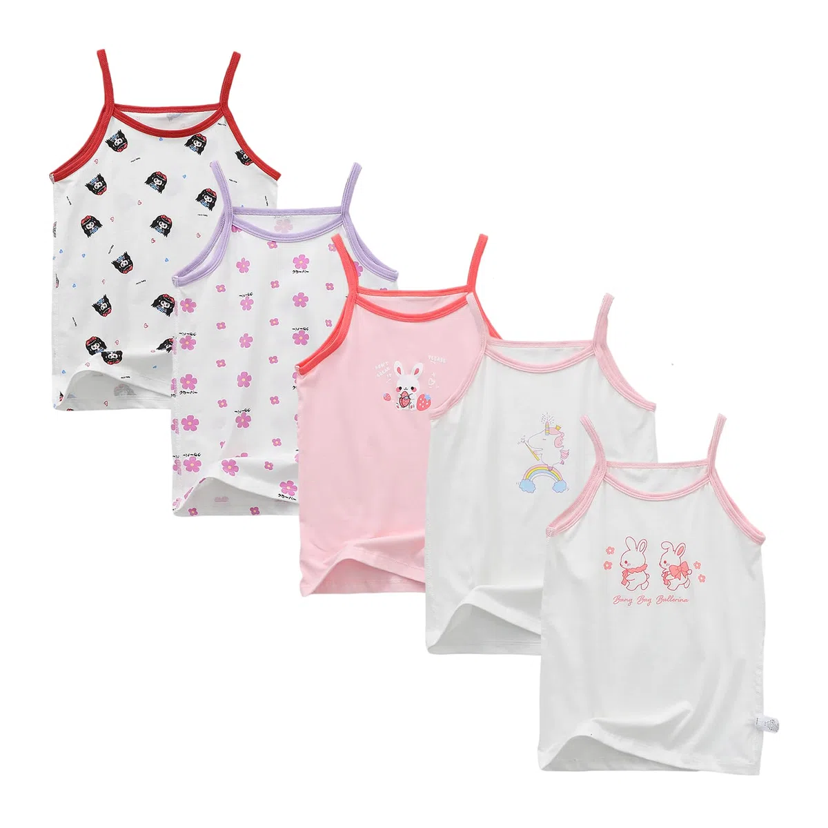 Canottiere in Cotone per Bambine dai 2-8 Anni, Confezione da 5, Super Morbide E Traspiranti.