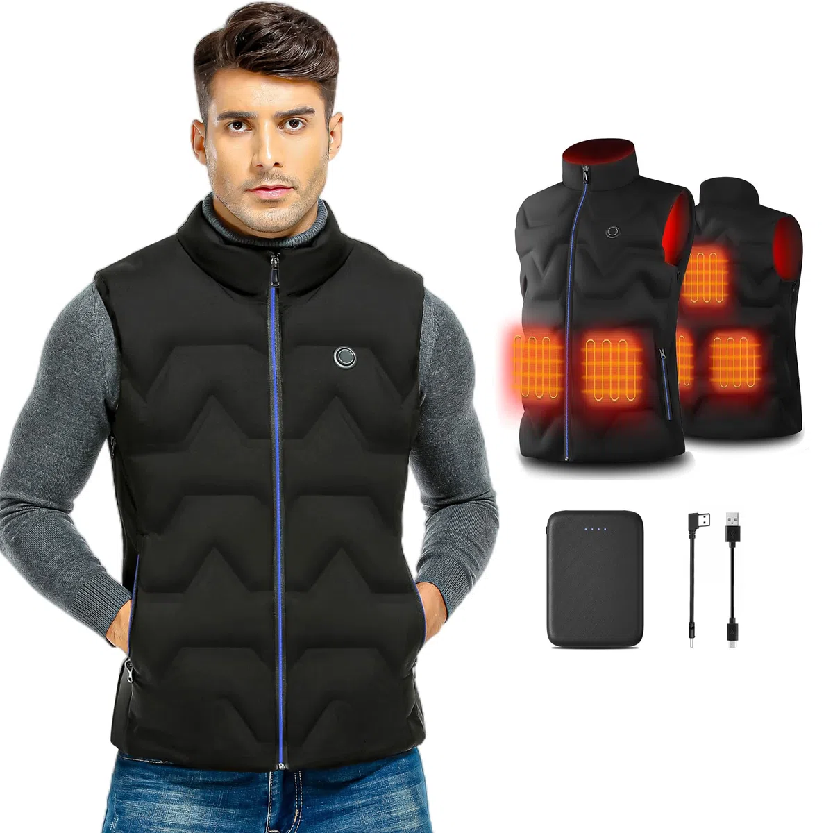 Gilet Riscaldato Uomo Donna con Batteria 3 Livelli di Impostazioni di Calore Lavabile Giacca Riscaldata Elettrico per All'aperto Lavoro, Pesca, Caccia e Campeggio