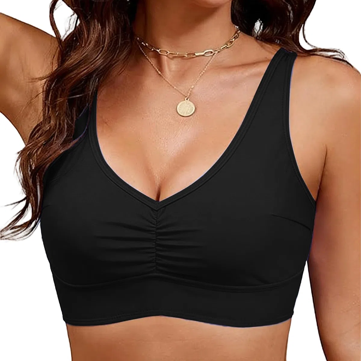 Top Bikini da Donna Costume da Bagno Reggiseno con Imbottitura Removibile Costume da Bagno Top Classico Plissettato