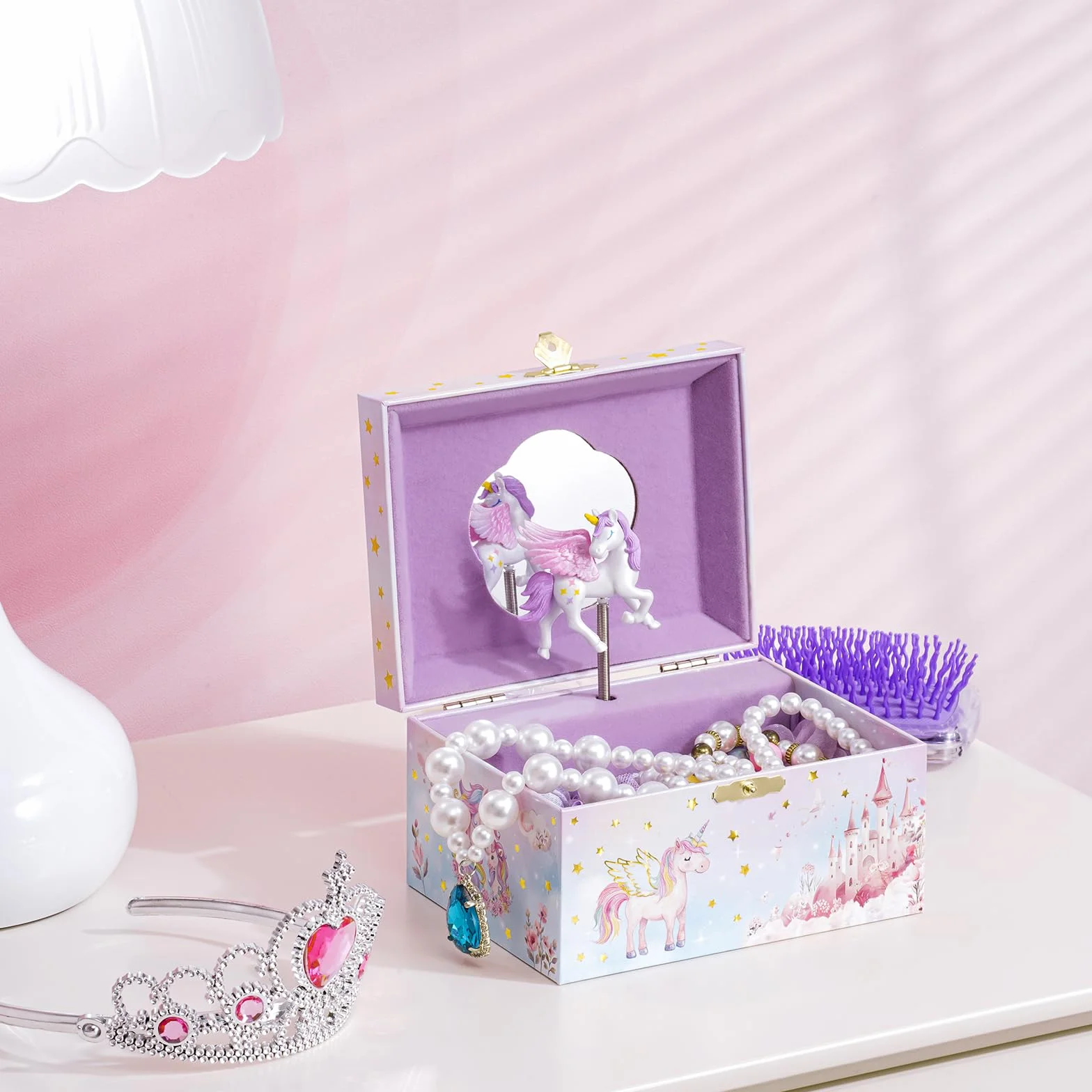 ProCase Unicorno Scatola di Gioielli per Le Ragazze, Bambini Scatole di Gioielli Musicali con Spinning Unicorn Doll, Regali di Compleanno per Le Bambine Bambini Bambino-Rosa (Scatola con Gioielli)