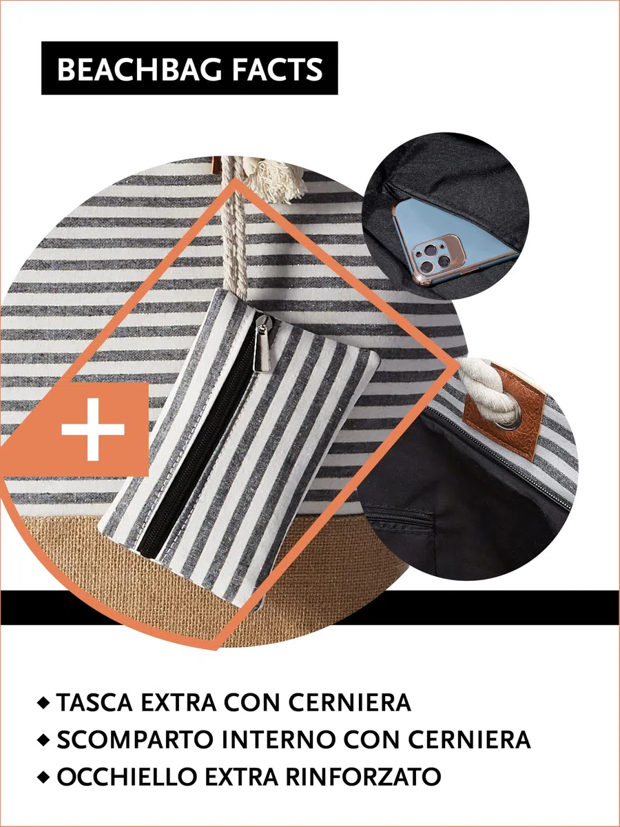 DonDon Grande borsa da spiaggia idrorepellente con cerniera