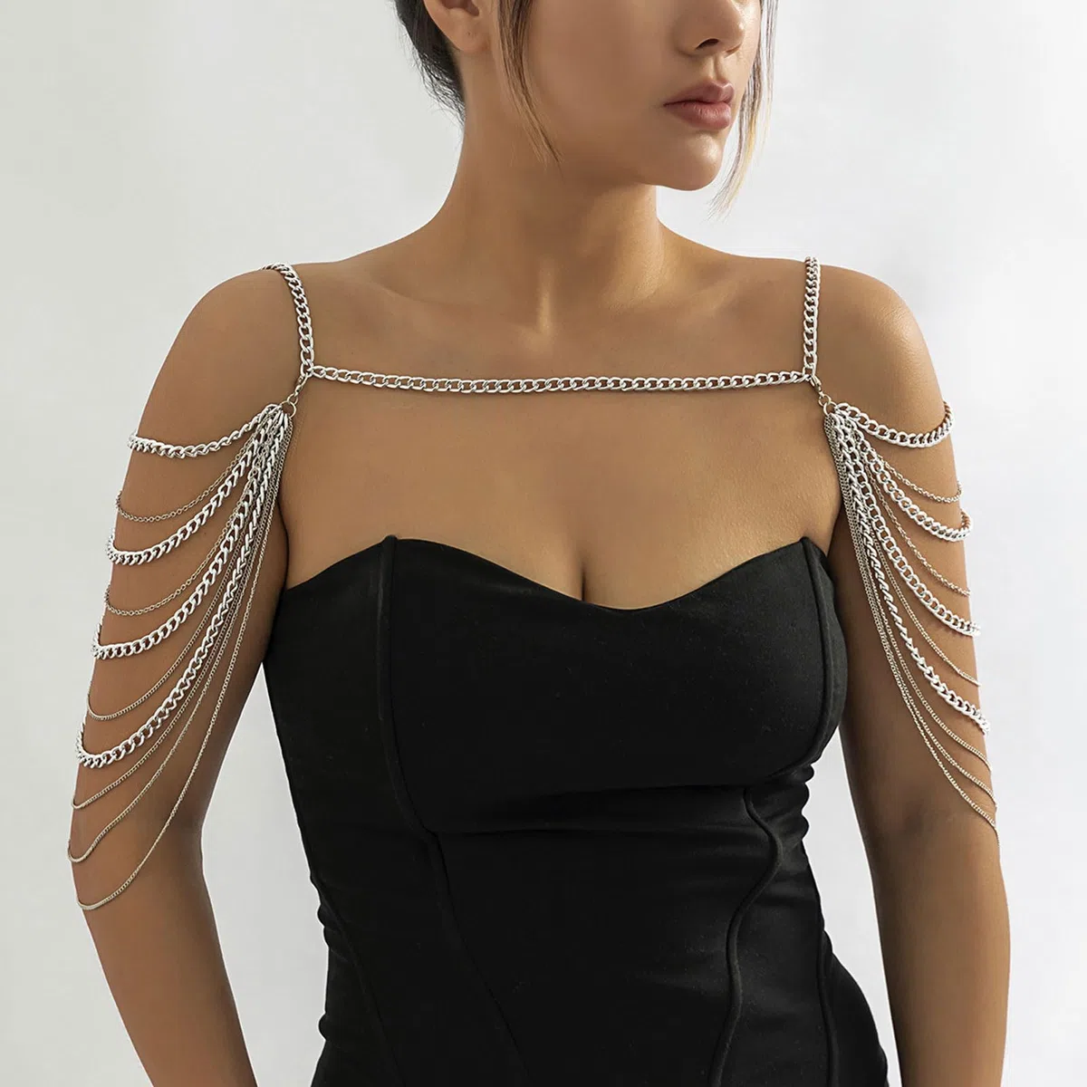 NICENEEDED Catena per Il Corpo della Spalla, Catene di Gioielli per Il Corpo con Collana Bikini Multistrato, Catene per Imbracatura per Il Corpo del Reggiseno Punk da Spiaggia per Donna