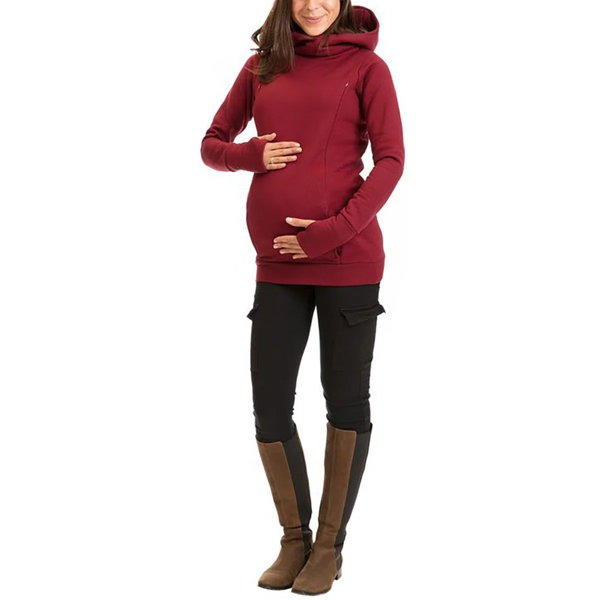 Generisch Maglione premaman da donna con maniche lunghe e cappuccio per l'allattamento, felpe e tessuti gravidanza vestito invernale