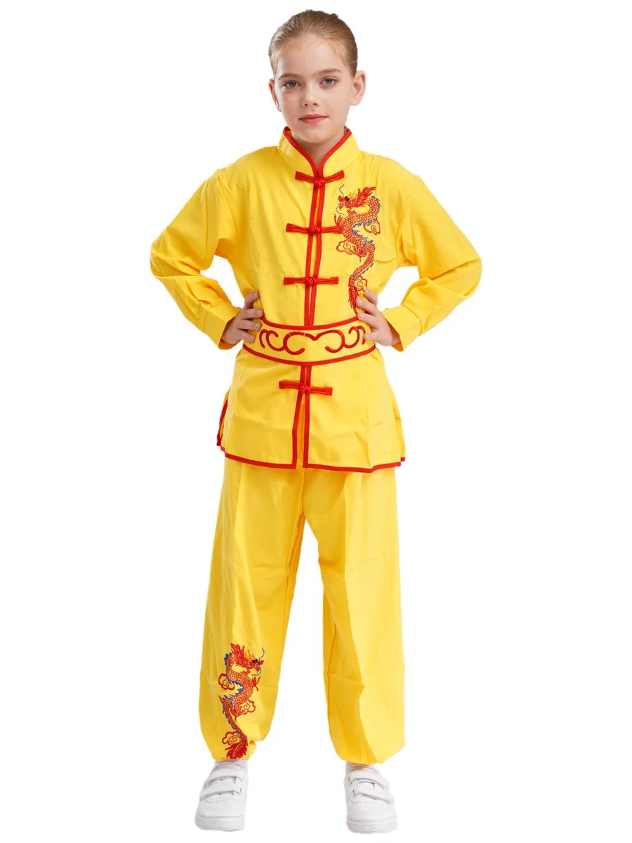 Mufeng Bambino Uniformi di Kung Fu Tang Suit Abiti Cinesi di Tai Chi Abbigliamento per Arti Marziali Camicia Cappotto Costume da Spettacolo Teatro