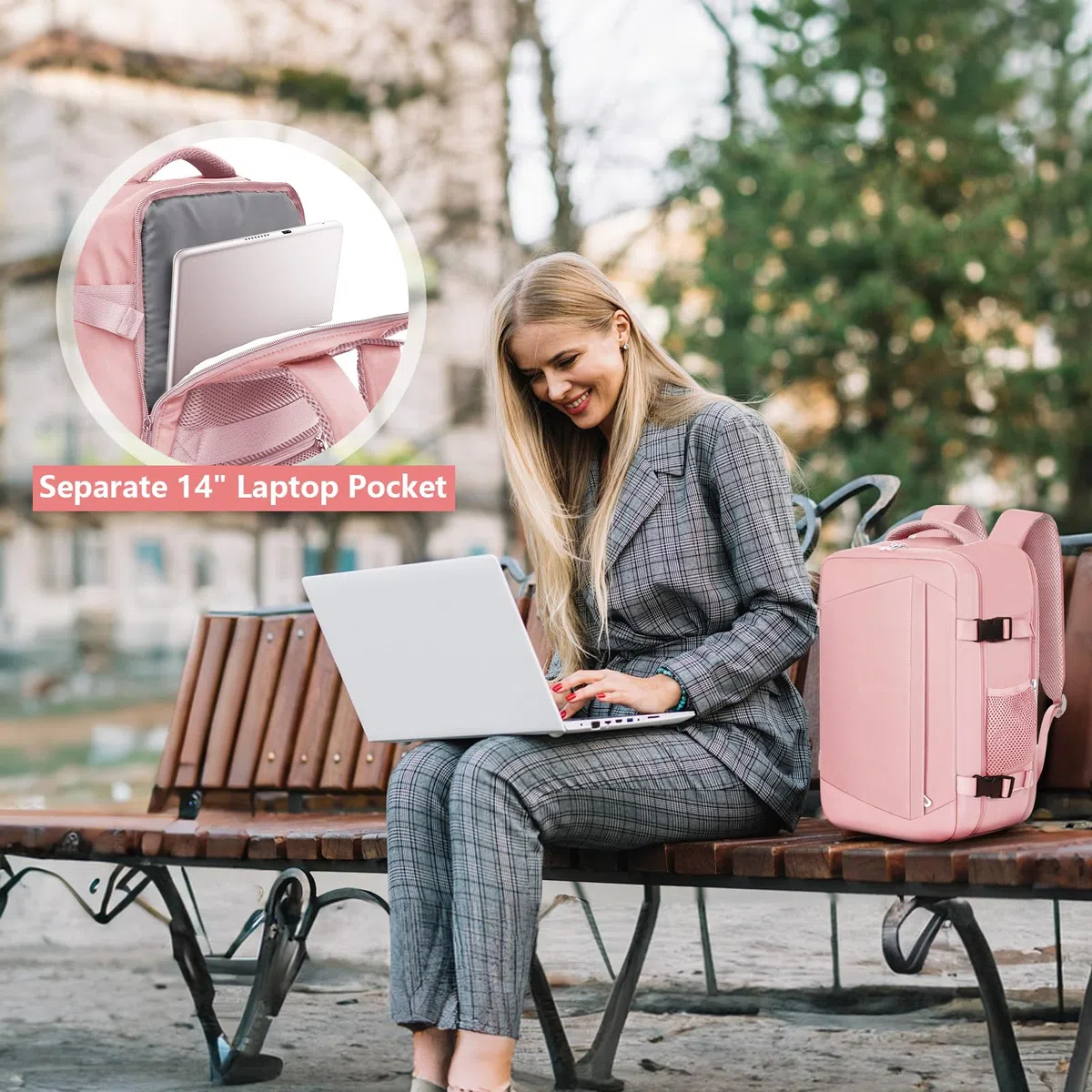 KIRFEIHT Zaino da Viaggio 40x30x20 per Ryanair 24L Bagaglio a Mano Aereo Piccolo - Borsa da Viaggio per Cabina, Zaini Universali per Uomo e Donna per Scuola Trekking Lavoro - Rosa