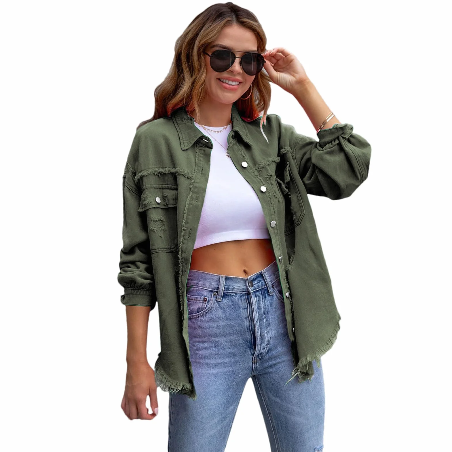 amropi Giacca Jeans con Bottoni Donna Giubbino Strappato Denim Jacket Leggere Camicetta Giacche