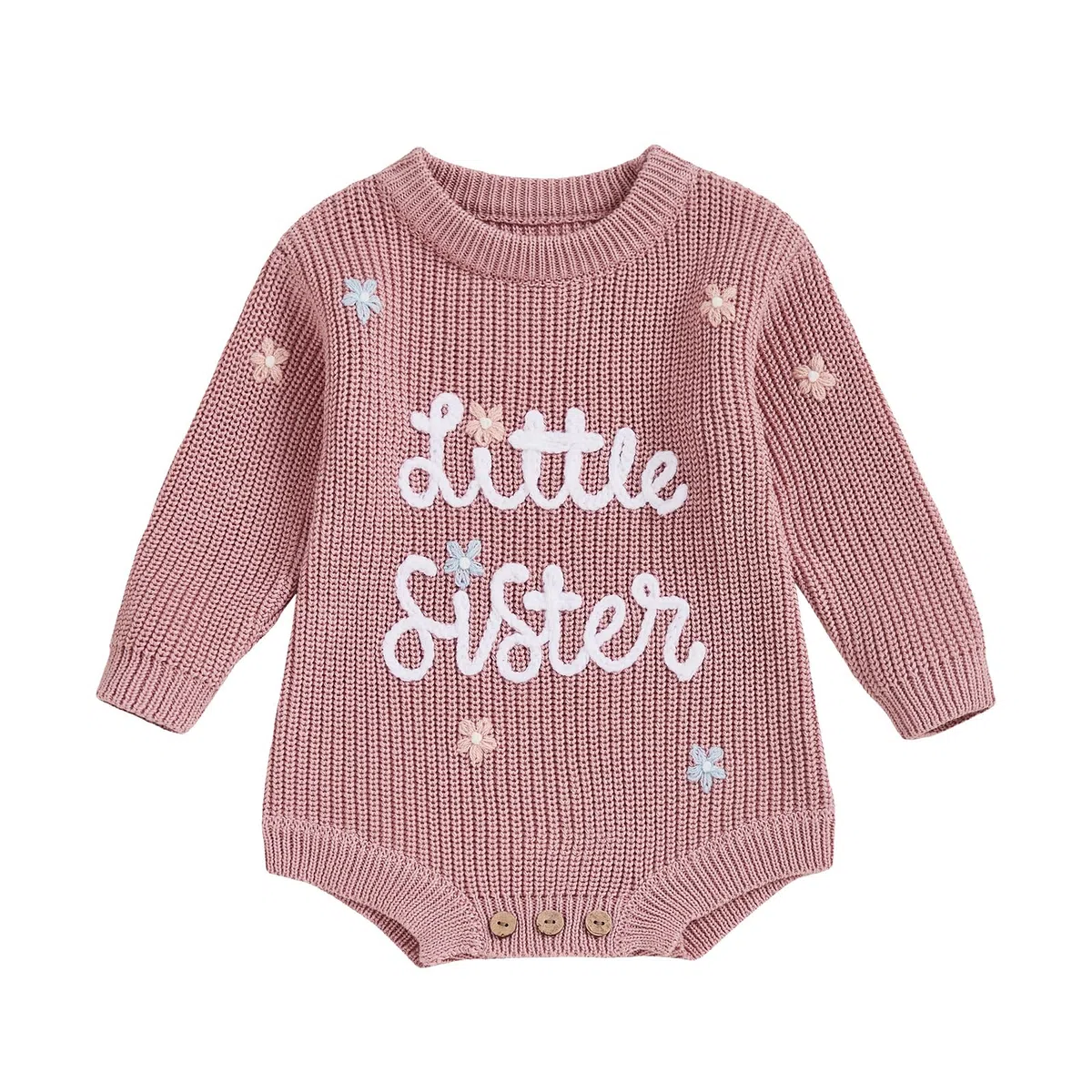 Maglione per neonata Sorella minore ricamo fiore manica lunga girocollo pagliaccetti lavorati a maglia neonato autunno inverno body ragazze tuta 0-12 M