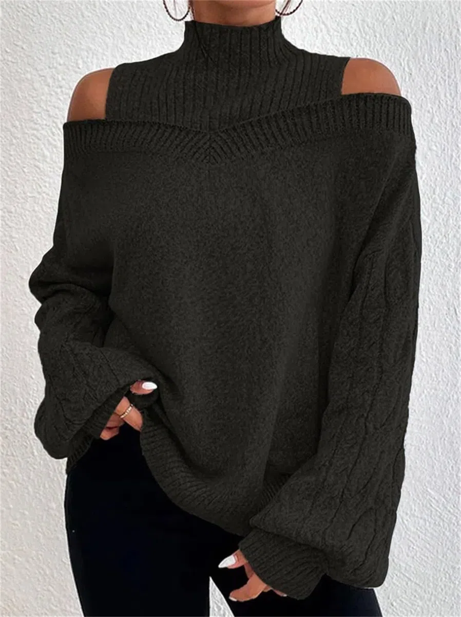 Maglione Donna Maglione Lavorato Maglia Spessa Manica Lunga Maglione Collo Alto Costine Maglione Invernale Caldo all'Uncinetto Maglione Casual Morbido Elasticizzato