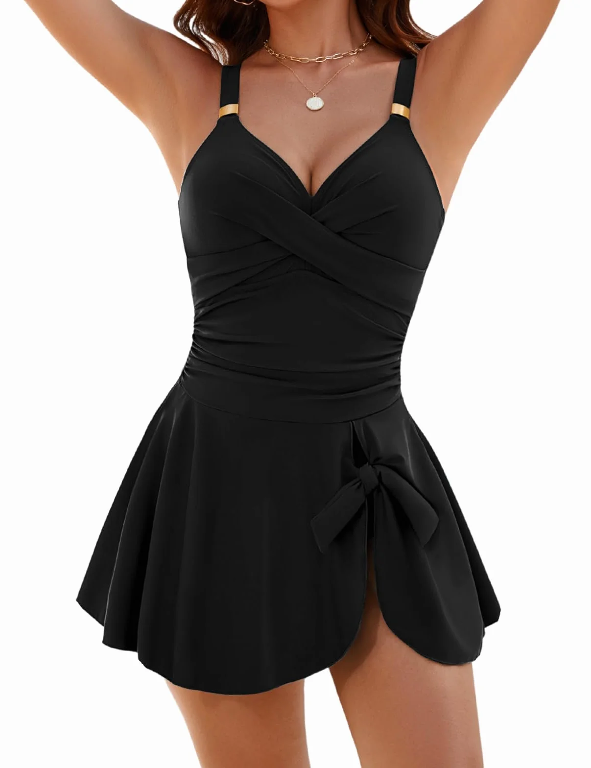 Nadeer Costume da Bagno Intero Donna Elegante Push Up Swimwear Scollo a V Swimdress Controllo della Pancia Spiaggia Estate Beachwear
