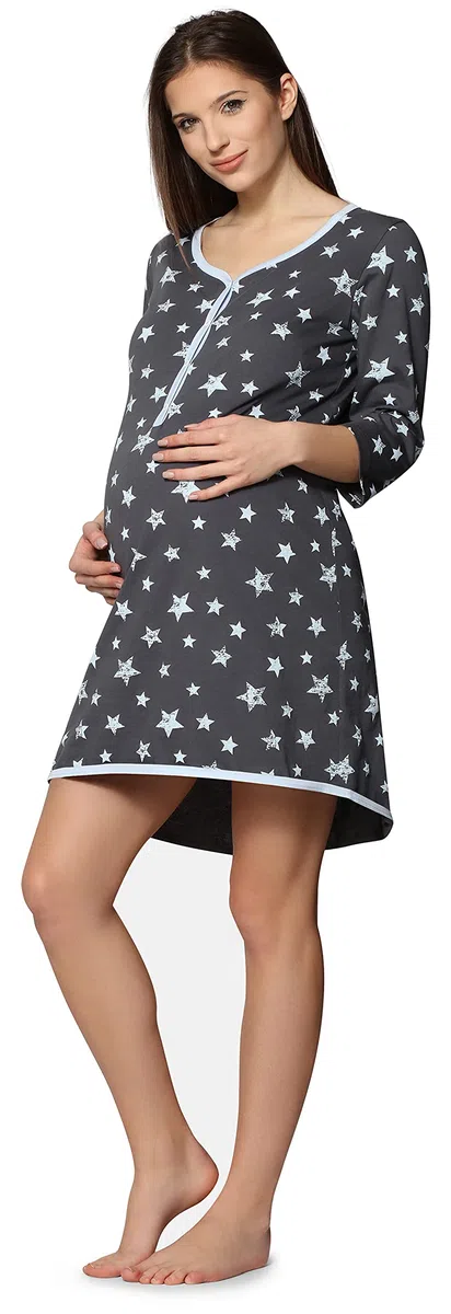 Be Mammy Camicia da Notte Premaman Funzione Allattamento BE20-176 (Grafite Stelle Blu, XL)