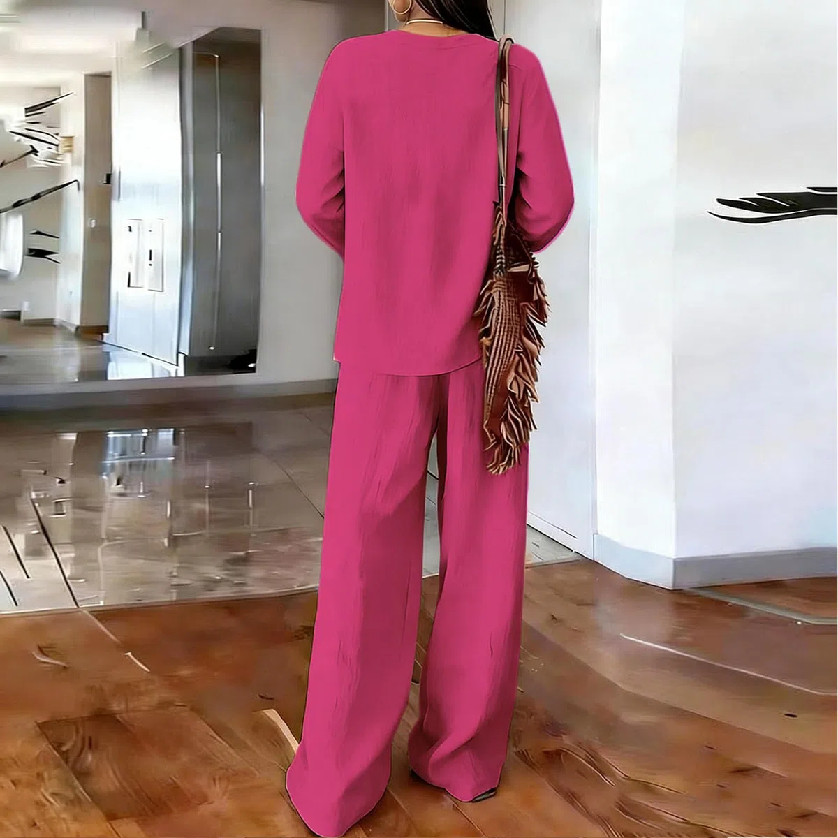 Completo Donna Estivo Lino Leggera Tuta da Donna in Lino Set di Abbigliamento Estivo Casual Due Pezzi Jogging Set Spiaggia Palestra Maniche 3/4 Comodo Jogging Tracksuit Tute Sportive Completo