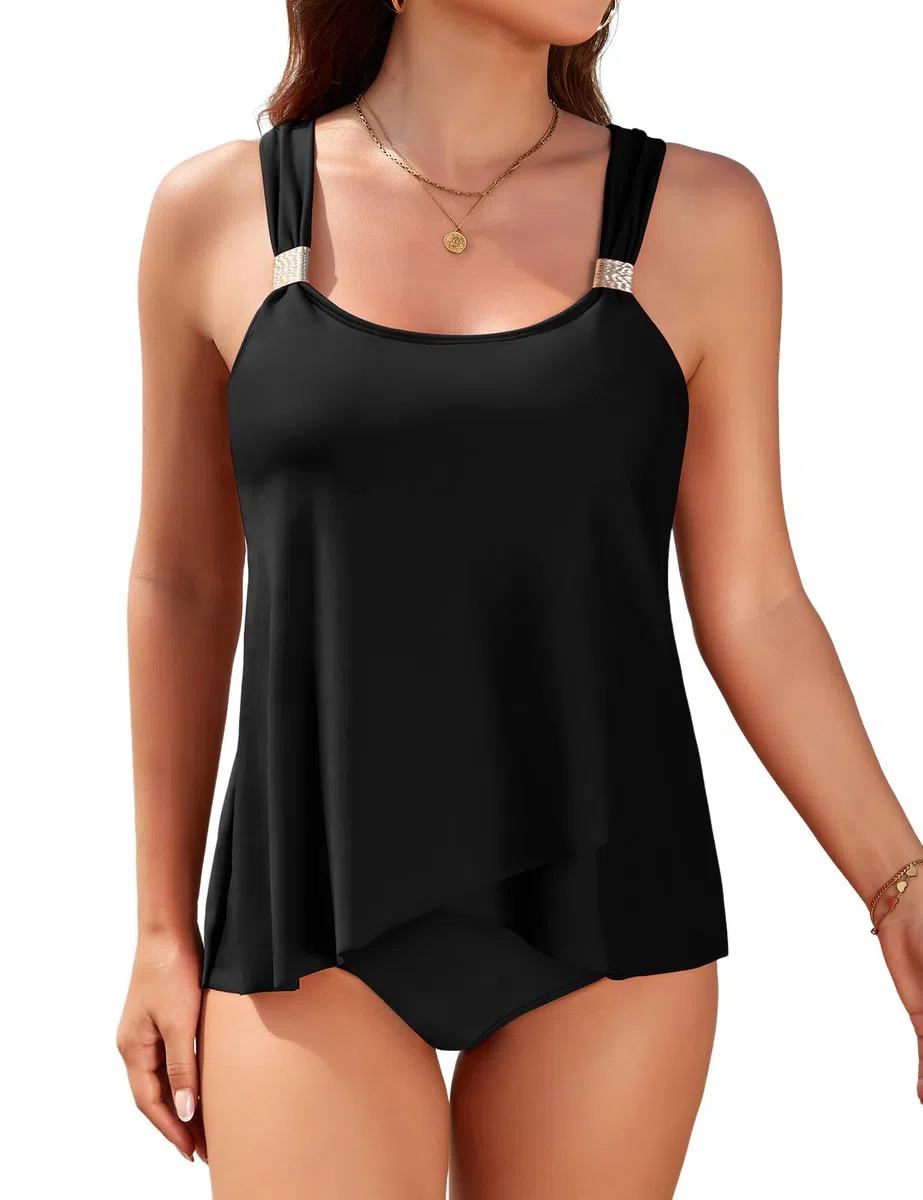 Svanco Tankini Donna Mare Curvy Costumi da Bagno Tankini, Traghetti Eleganti e Orlo Stratificato Fluido, Copertura Addominale