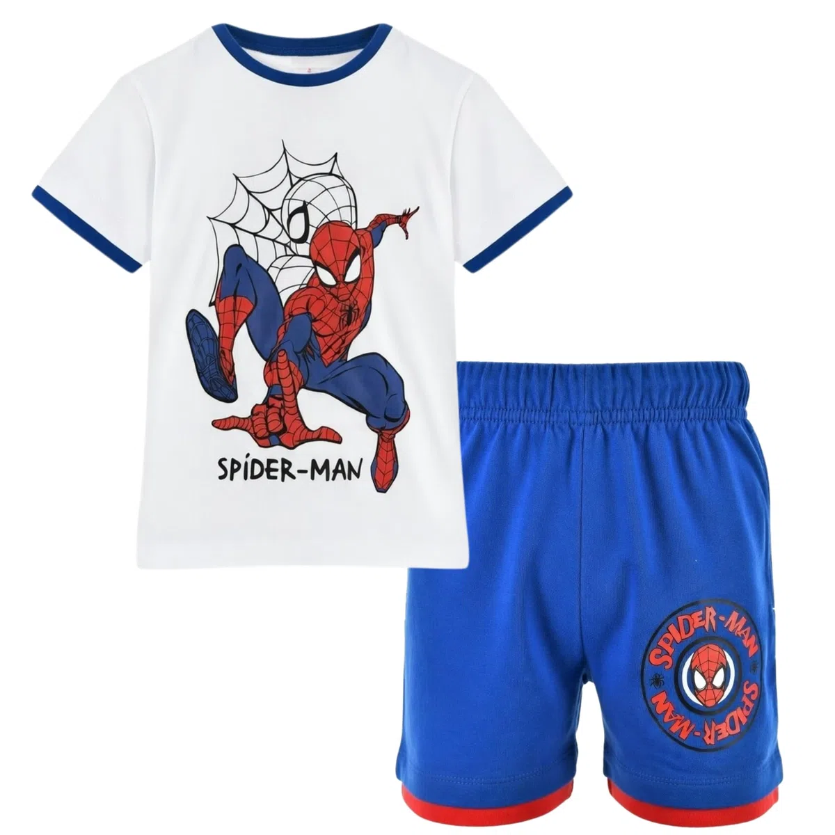 Disney Spider-Man - Set da ragazzo, maglietta a maniche corte, 100% cotone, set sportivo, stile Avengers, taglie 98-128, comodo, estivo, Marvel, pantaloncini