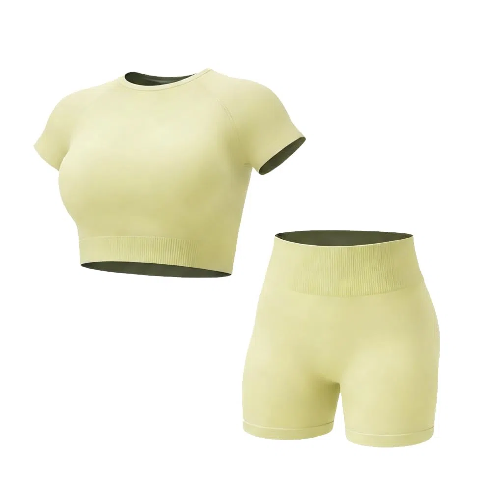 Workout Sets per Donne 2 Pezzi Top Crop Senza Cuciture e Pantaloncini Alta Vita Abbigliamento Yoga Fitness Palestra Casual