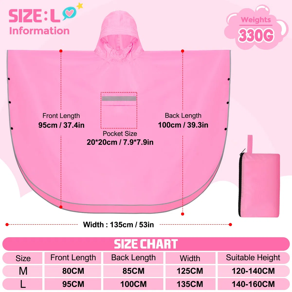 Mantella Antipioggia Bambino Leggero Poncho Antipioggia Bambino Impermeabile Con Strisce Riflettenti Unisex Poncho Antipioggia Per Ragazze E Ragazzi 120-160cm