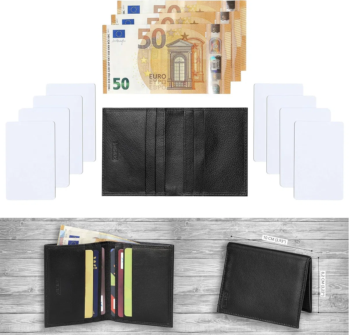 HEMING Portafoglio uomo slim nero - 100% pelle - piccolo sottile - Porta soldi e carte di credito - Portacarte - compatto